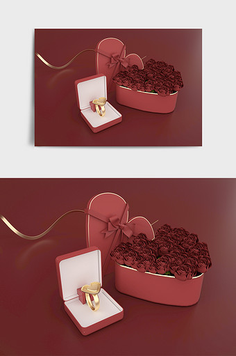 红色520鲜花礼盒主题C4D元素图片