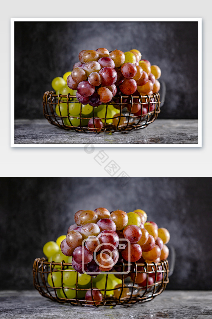 夏日常见水果一框葡萄油画风格水果摄影图