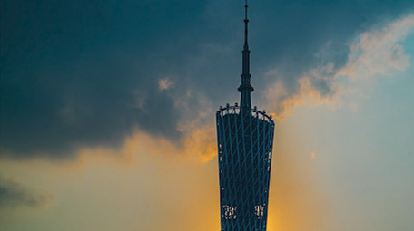 地标广州广州塔延迟拍摄日出小蛮腰