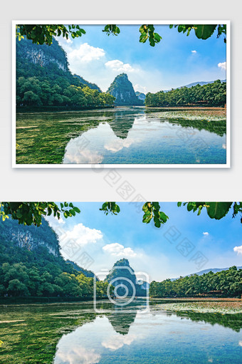 夏日山水湖泊自然风景摄影图图片