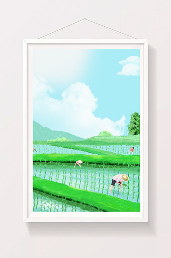 芒种二十四节气传统节日农民种稻田园插画图片