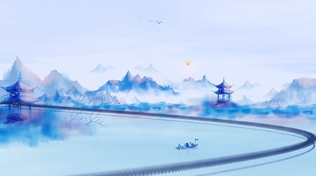 大气青色江南中国风水墨片头pr模板