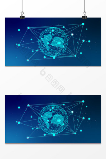 蓝色科技点线线条地球背景图片