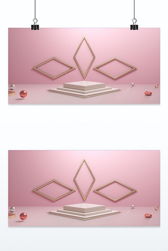 粉色电商装饰台立体背景墙背景图片