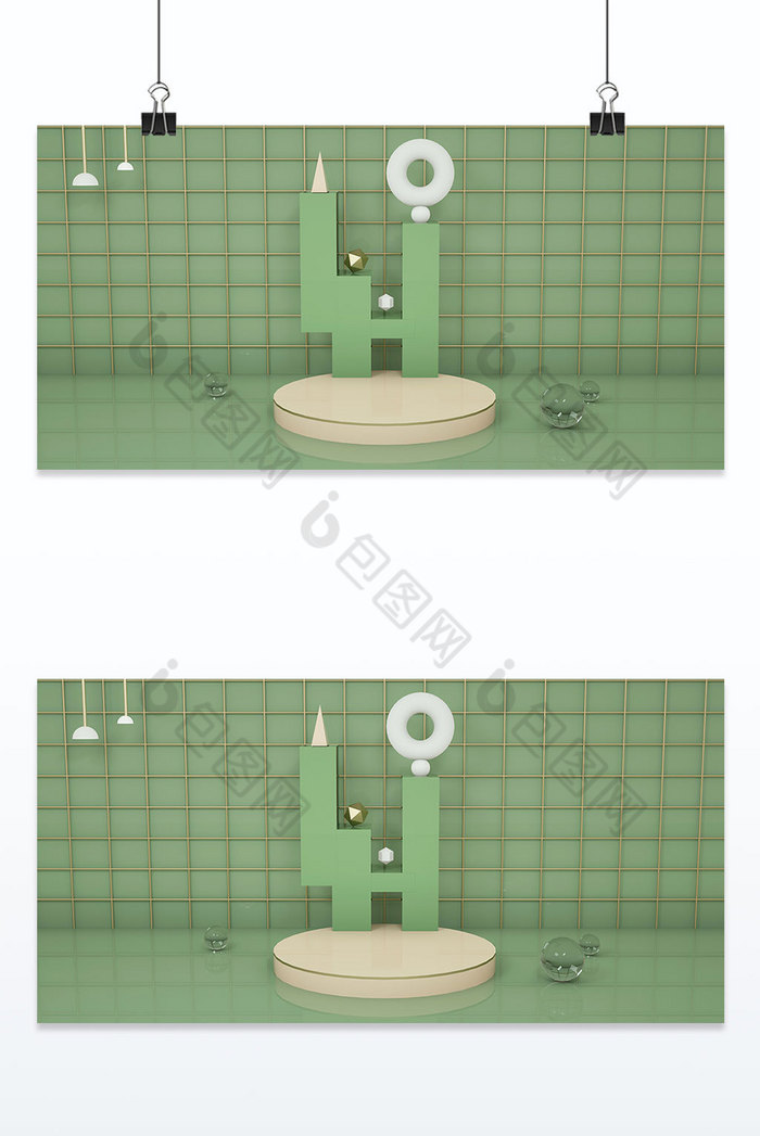 绿色清新三维电商装饰台背景墙背景图片图片
