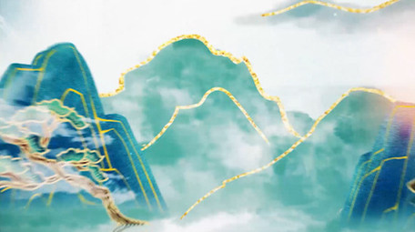 国潮古风鎏金水墨风景宣传PR模板