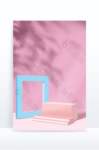 粉色光影背景蓝色方块图片