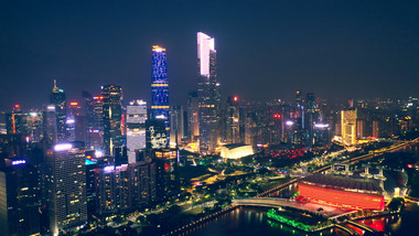 4k大气航拍广州花城广场CBD<strong>夜景</strong>灯光