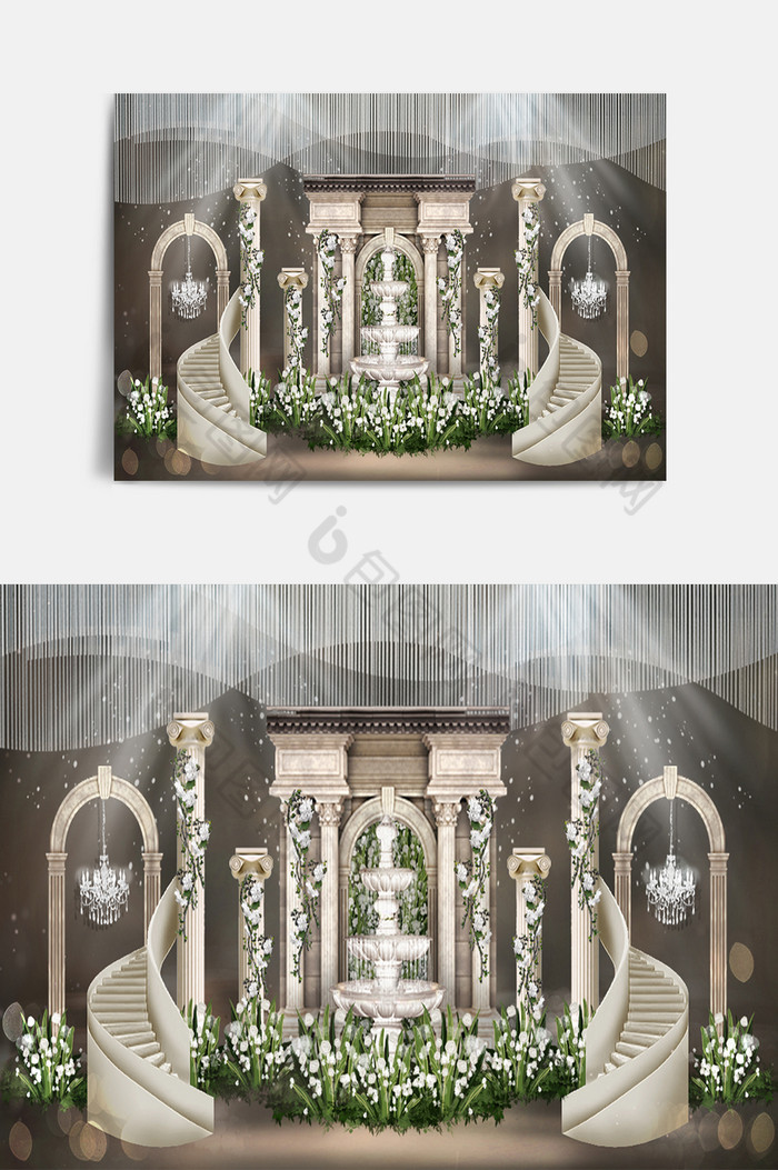 欧式喷水池花园婚礼效果图图片图片