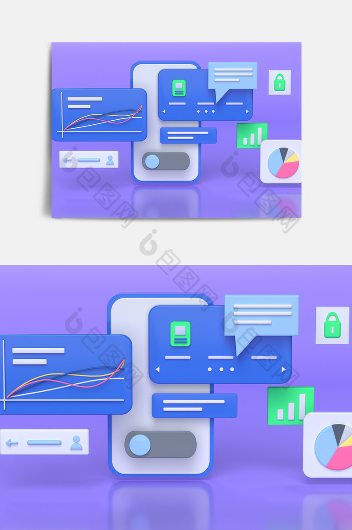 紫色手机信息UI图标C4D元素图片图片