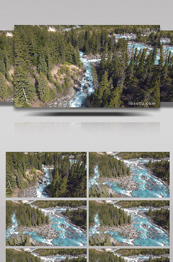 4K航拍森林小溪天然碧绿流水图片
