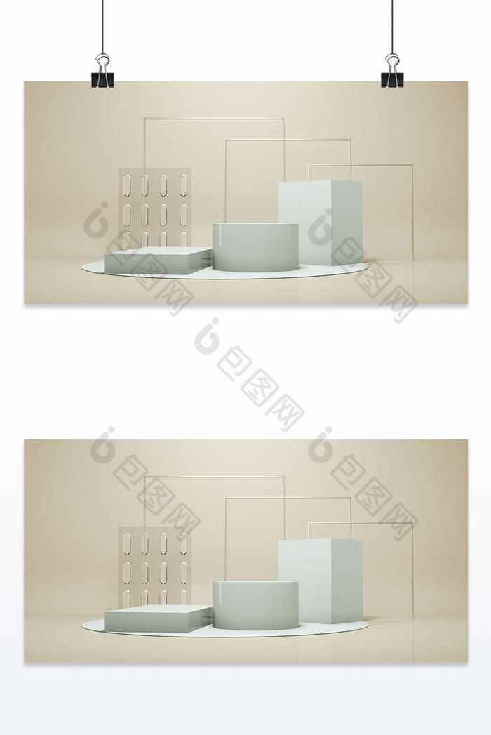 3D米白电商装饰台背景墙背景图片图片