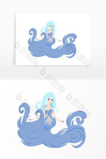 创意蓝色海妖插画图片