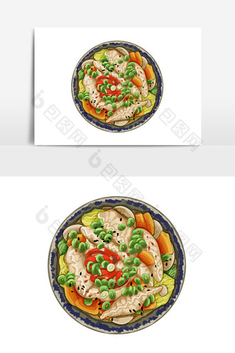 卡通手绘美食元素饺子大杂烩图片