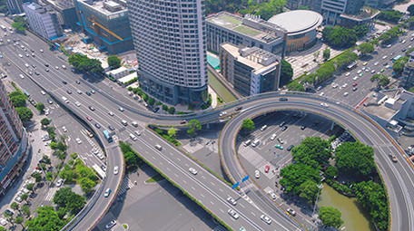 航拍福州城市高架桥交通