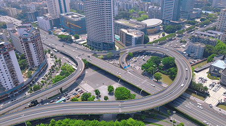 航拍福州城市高架桥交通