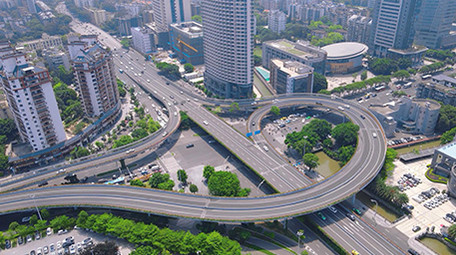 航拍福州城市高架桥交通