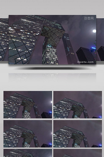 4K移动夜景延时北京地标大裤衩月光云层图片