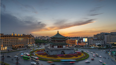 航拍延迟西安城市风貌车流灯光震撼景区