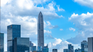 地标城市风光深圳延迟拍摄蓝天白云