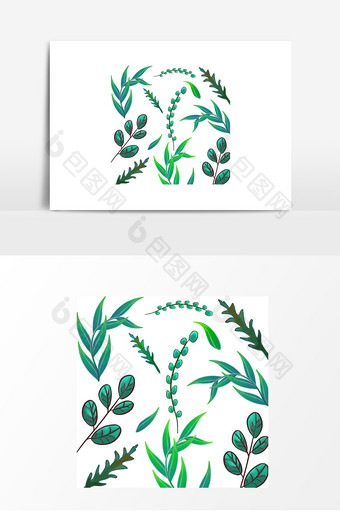 绿色ins风植物插画元素图片