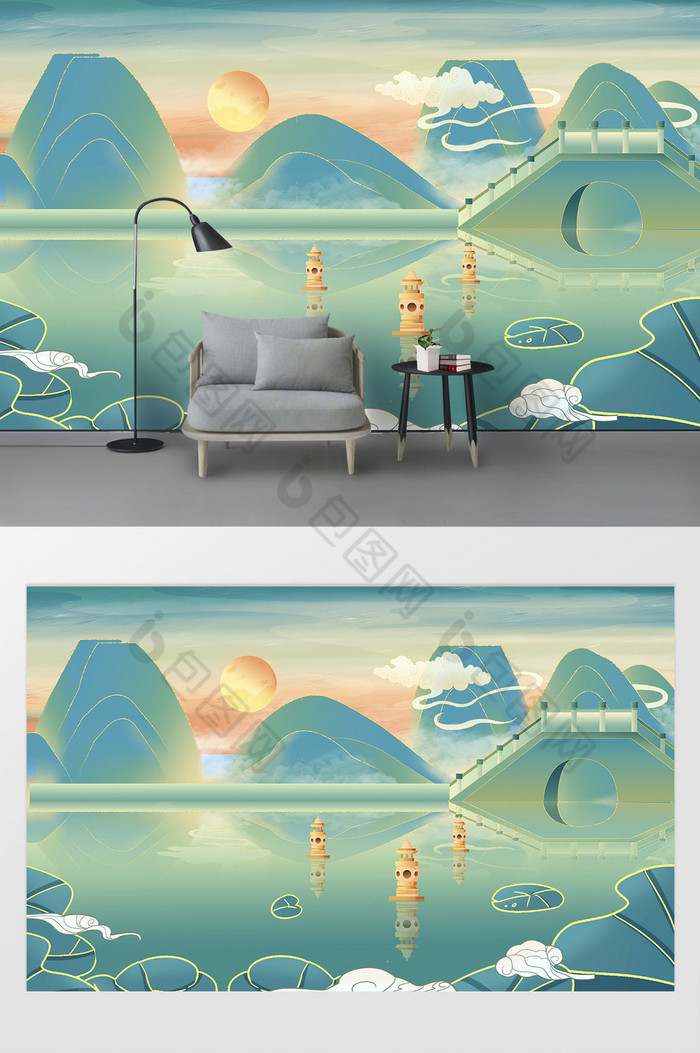 新现代唯美杭州西湖城市地标背景墙图片图片