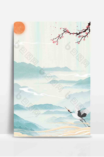 国潮古风仙鹤传统背景图片