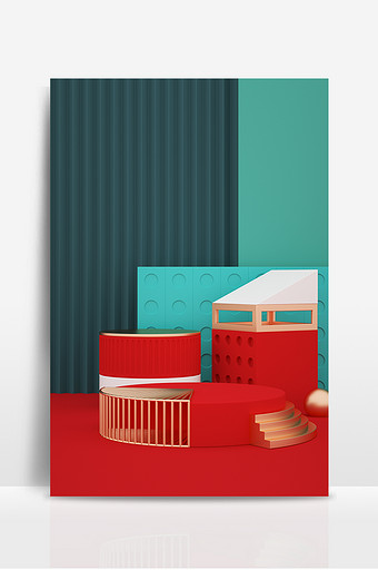 C4D红绿立体产品海报背景 暑假青春色彩图片