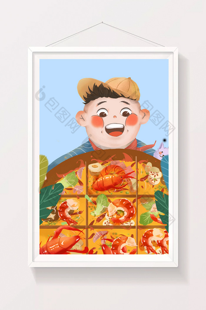 夏日小男孩吃小龙虾商品营销插画图片图片