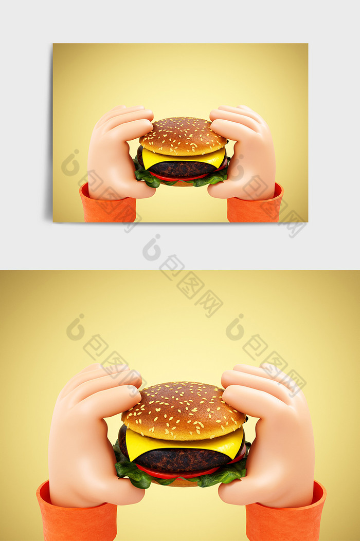 C4D创意卡通手拿汉堡手势元素图片图片
