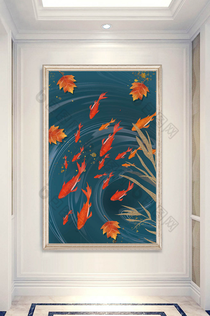 新中式鲤鱼水面山水玄关装饰画图片图片