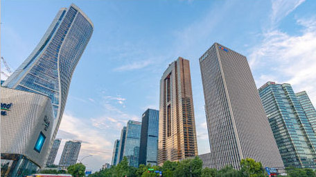 城市杭州钱江新城CBD商务楼车流8K延时