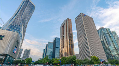 城市杭州钱江新城CBD商务楼车流8K延时