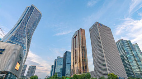 城市杭州钱江新城CBD商务楼车流8K延时