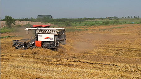 农业行业农民农田农忙收割机收麦子4K航拍