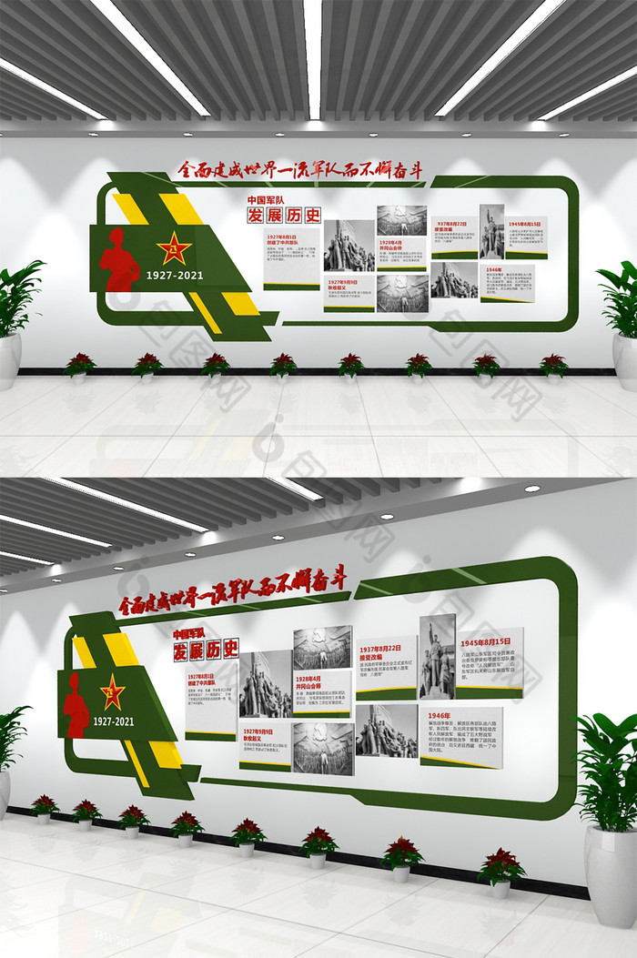 军绿色部队文化墙建军历程图片图片
