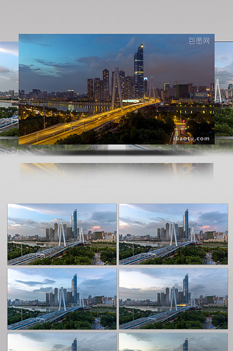 城市地标武汉月湖桥日转夜延时视频图片