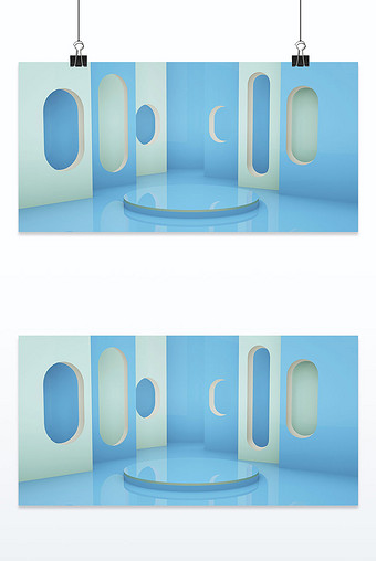 蓝色立体三维服装服务电商装饰台背景墙背景图片
