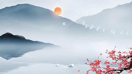 国风山水梅花水墨片头pr模板