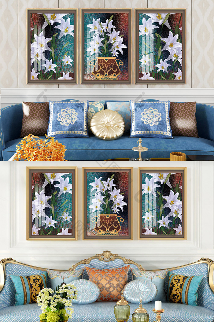 欧式复古花卉客厅装饰画图片图片