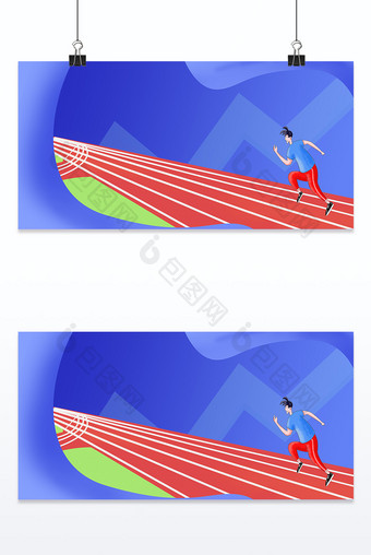 蓝色运动健身卡通插画跑步背景图片