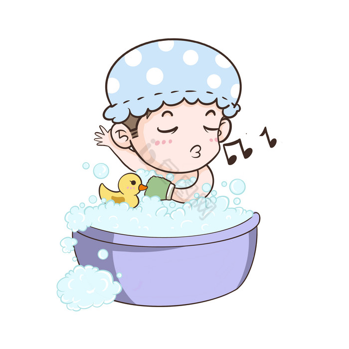 浴盆洗澡唱歌男孩