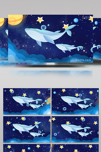 梦幻鲸鱼卡通4K背景视频AE模板图片