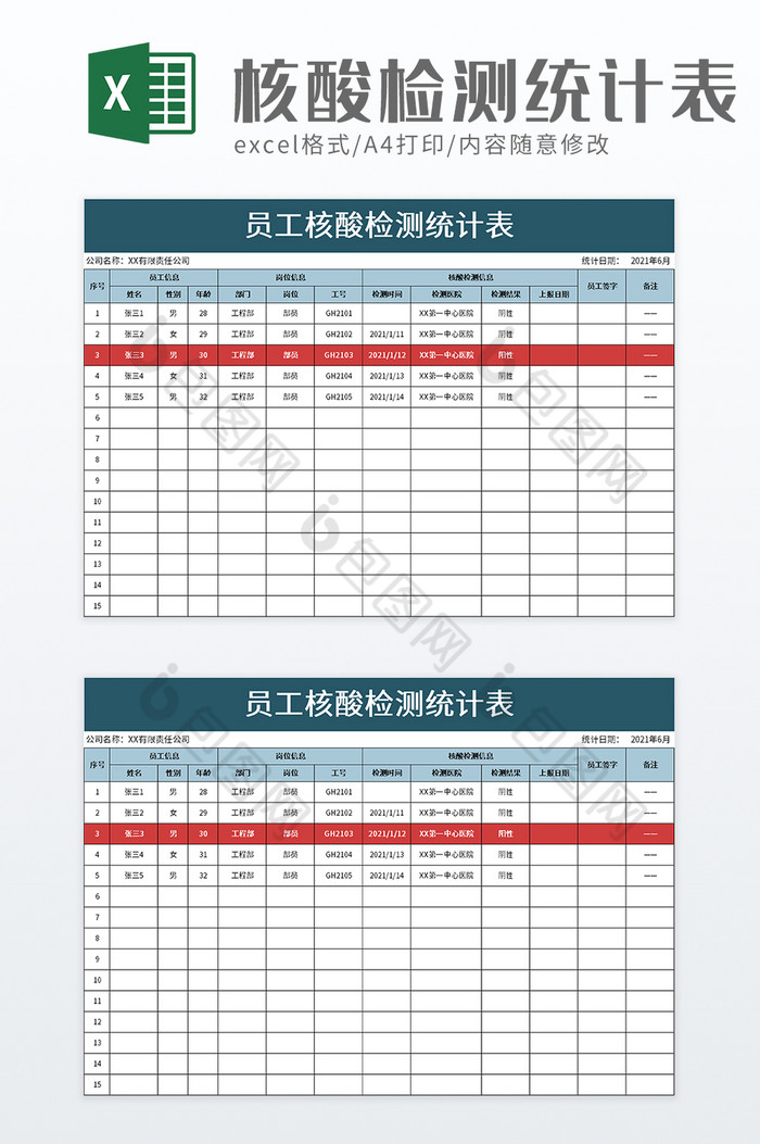 员工核酸检测统计表excel模板图片图片