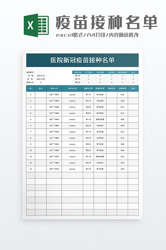 医院新冠疫苗接种名单excel模板图片