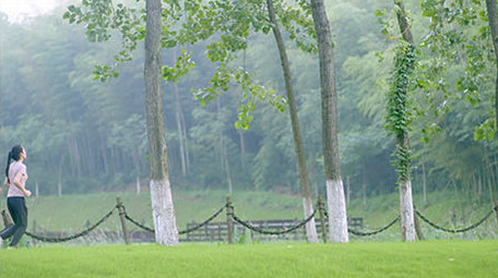 早上户外晨跑的年轻情侣实拍