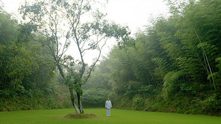 全民健身晨练老人户外太极扇运动锻炼实拍