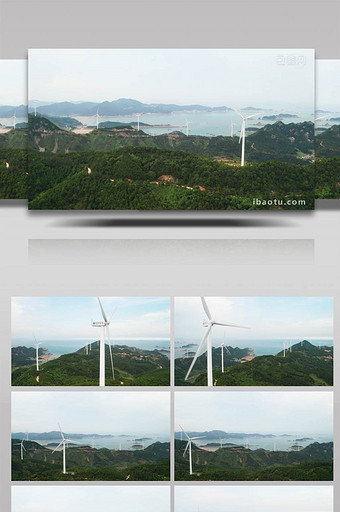 清洁能源海边风力发电站航拍图片