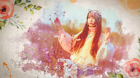 水彩花朵边框水墨晕染照片写真展示AE模板