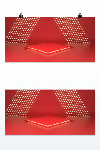 三维立体空间简约红色电商大气促销展台背景图片
